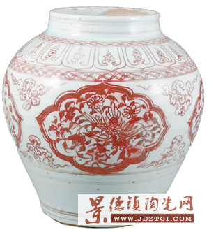 釉里紅開光花鳥紋罐